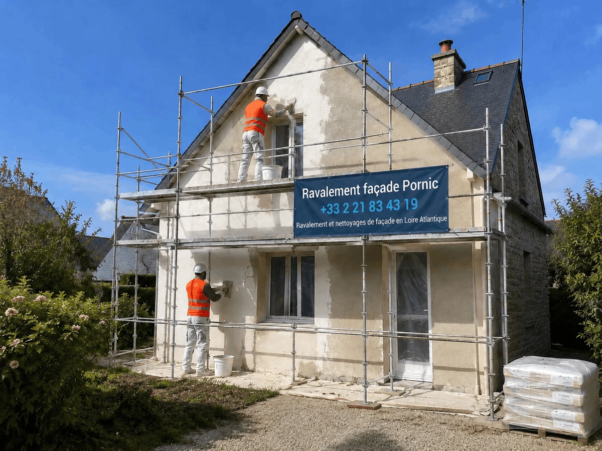 Ravalement de façade d'une maison individuelle à Pornic, Côte de Jade
